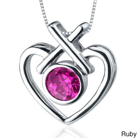 - Sterling Silver Round Gemstone Heart Cross Pendant