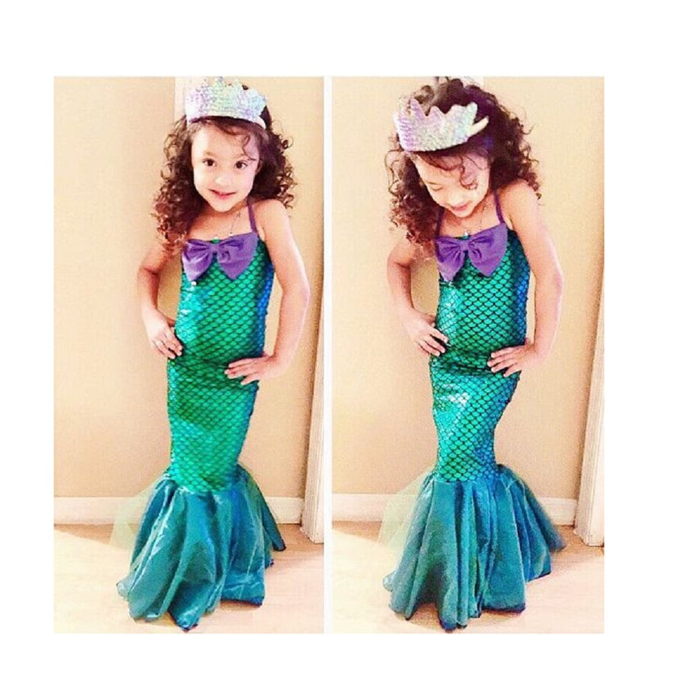 Sunisery Halloween Kids Ariel Sequin Little Mermaid Tail Set Ruffles