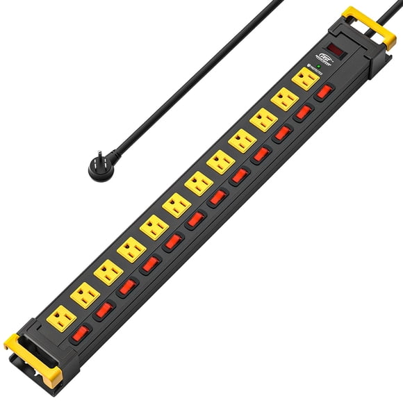 CRST Regleta de Alimentación de 12 Tomacorrientes de Largo, Cable de 9 Pies Regleta de Alimentación con Protector contra Sobretensiones de Metal con Interruptores Individuales, Regleta de Alimentación