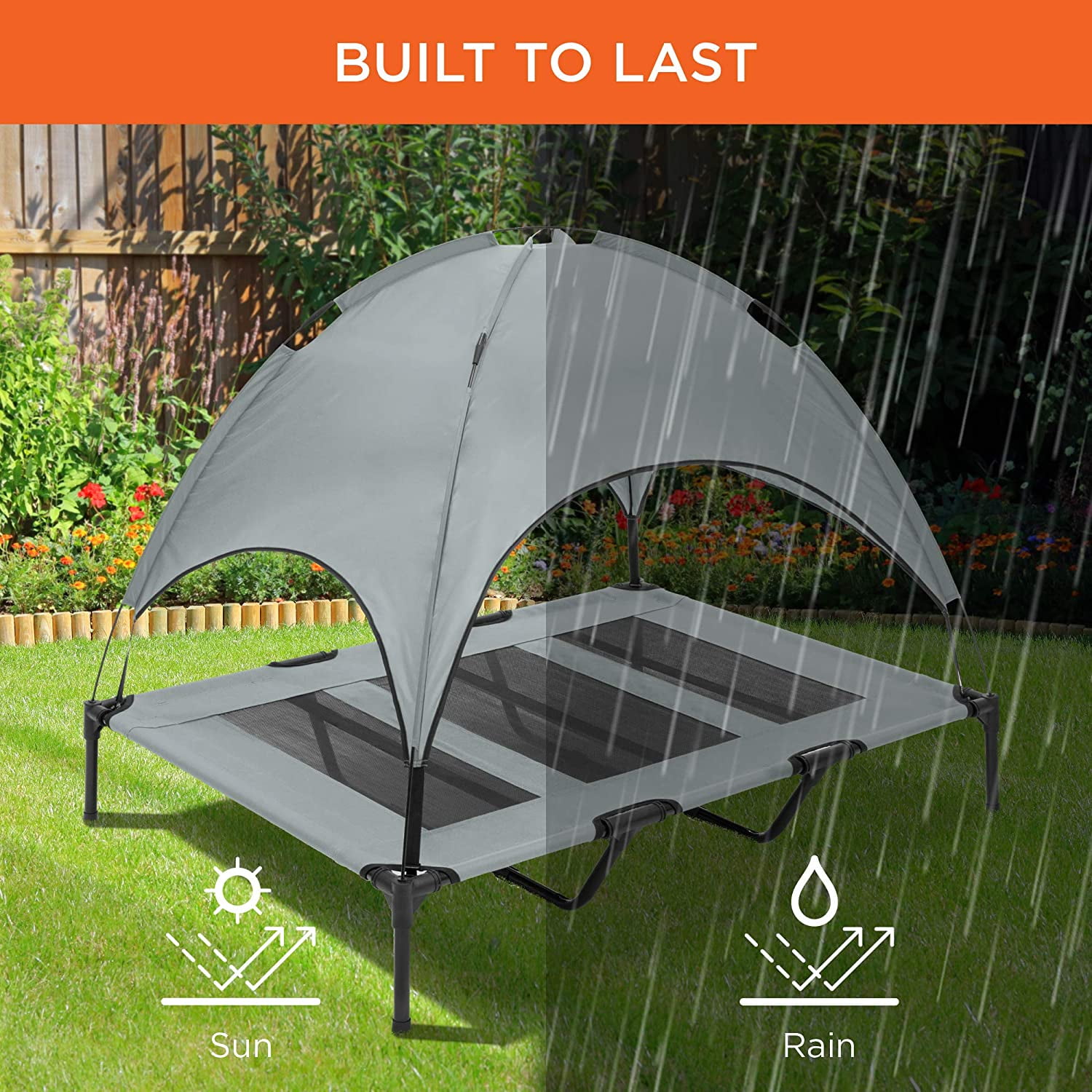 48in Elevated Cooling Dog Bed, Outdoor Raised Mesh Pet Cot w/Removable Canopy Shade Tent, Carrying Bag, Breathable Fabric - Gray