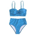 thumbnail image 4 of Women's Two Piece Swimsuit Set Plaid Print Push Up Bra with Panties Slim Fit Bikini for Beach Vacation,Sky Blue,S, 4 of 5
