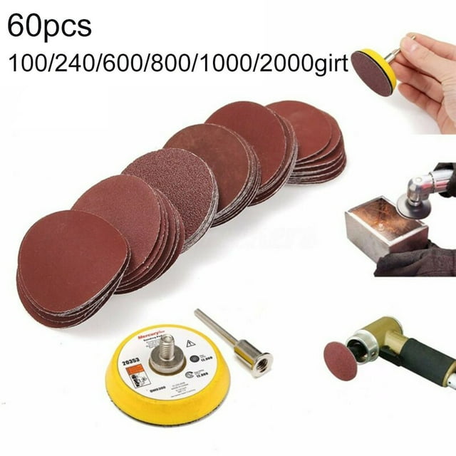 BTOER 60Pcs 2in Sanding Discs +50mm Hook &Loop Sandpaper Backing Pad 100-2000grit