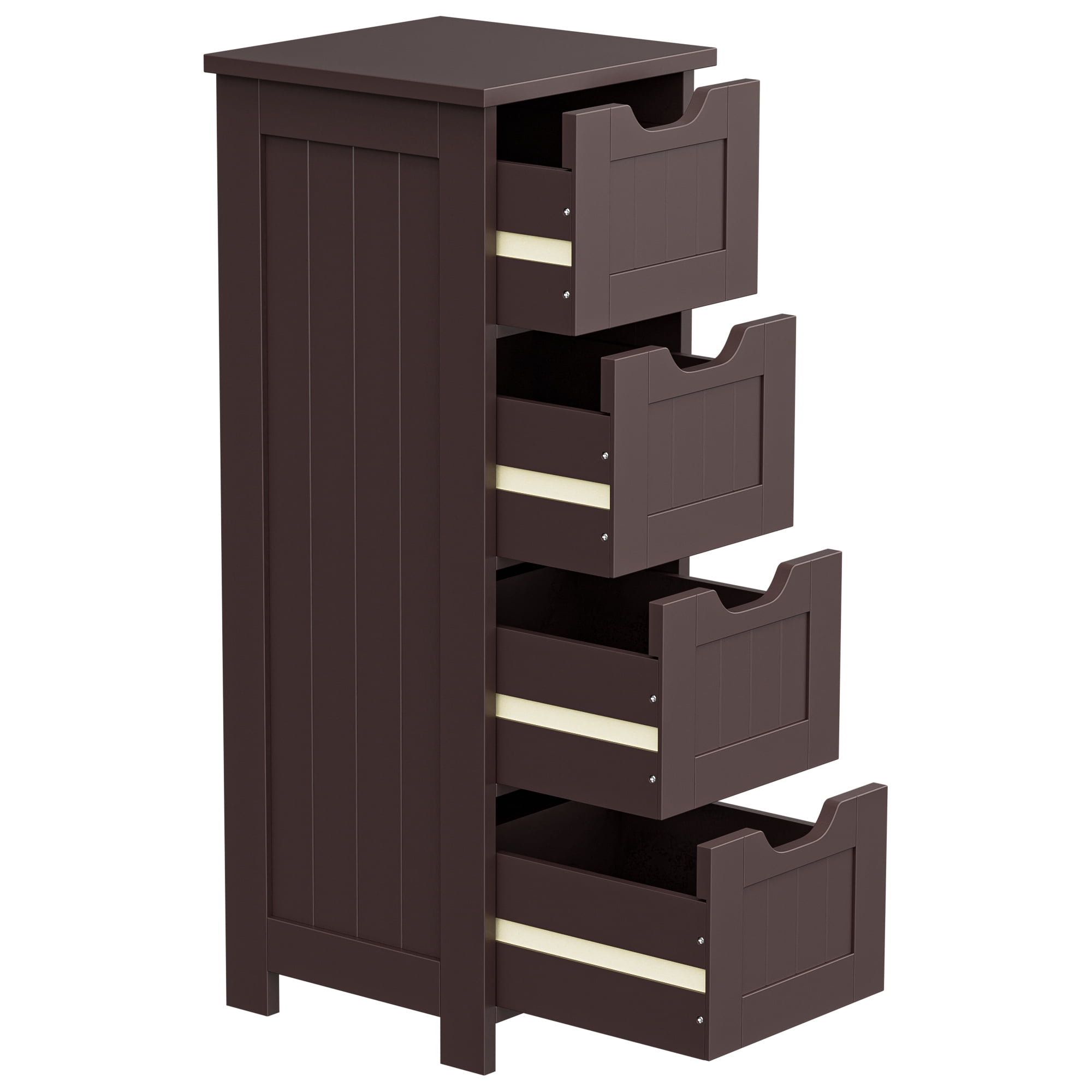 SuperDeal 4-Drawer Bathroom Storage Cabinet – Freestanding Wood Organizer Waterproof Small Side Cabinet for Home Living Room, Coffee Brown