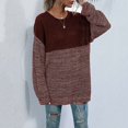 thumbnail image 4 of Suéter De Punto Mujer Cuello Redondo Hombro Caído Manga Larga Color A Juego Top Estilo Medio Vino Rojo XL, 4 of 7
