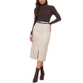thumbnail image 2 of INSPIRE CHIC Midi Pencil Skirt for Women Fall Winter High Waisted Slit Office Work Skirts with Belt L Apricot, 2 of 6