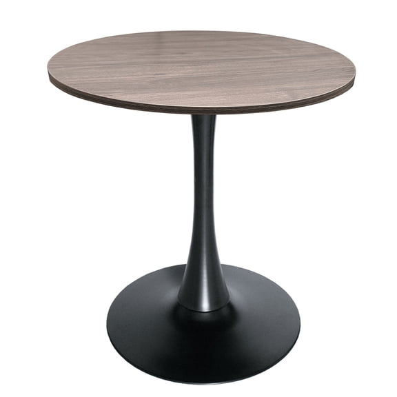 LeisureMod Round Dining Table Modern 27" MDF Wood Tabletop with Steel Pedestal Base for Kitchen and Living Room Bristol Series in Dark Walnut