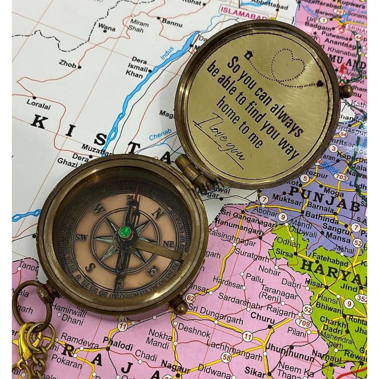 Antique Brass Compass & Magnifying Glass Set - Vintage Leather Case, Perfect Hiking & Map Reading Gift For Men