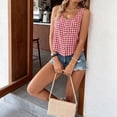 thumbnail image 5 of IYYVV Gingham Tops for Women Spring Summer Cotton Sleeveless Tank Top Casual Beach Cute Plaid Button Down Shirts Blouses Red M, 5 of 7