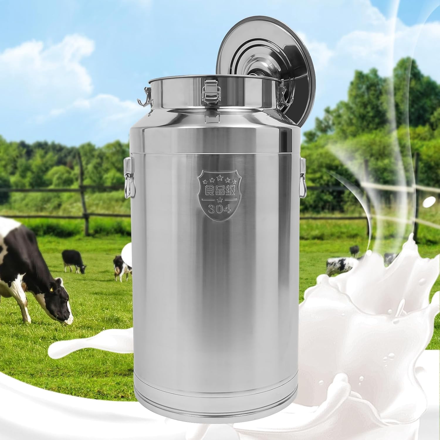 88L/23.25Gallon 304 Stainless Steel Milk Can,Heavy Duty Airtight Food Storage Container for Liquid & Dry Goods