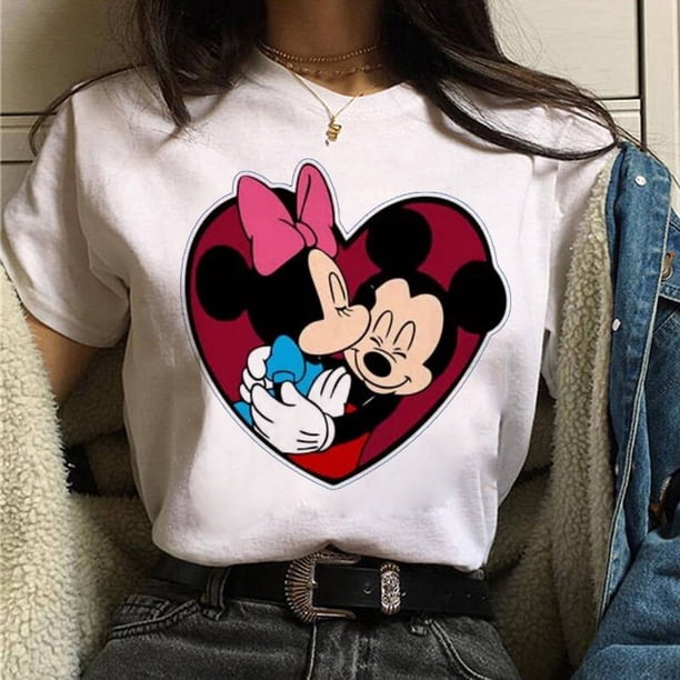 Valentine's Day Gift Disney Mickey Mouse Women's Crewneck High-Quality Casual 100% Cotton T-shirt Free ShippingM Gao Jinjia LED