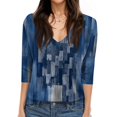 thumbnail image 4 of Women's T Shirt Print 3/4 Sleeve Daily Weekend Fashion Basic V- Neck Regular Top Blue L, 4 of 5
