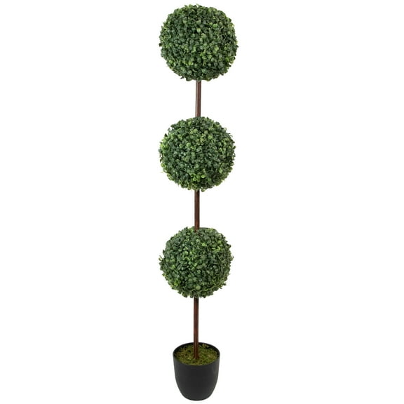 Northlight 4' Artificial Two-Tone Boxwood Triple Ball Topiary Tree with Round Pot, Unlit
