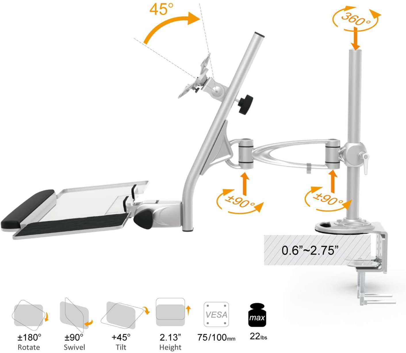 Desktop Sit-Stand Workstation with Single Monitor Mount and Keyboard Tray, Height Adjustable Standing Desk Converter with Quick Release VESA for Computer Screens up to 32 inches
