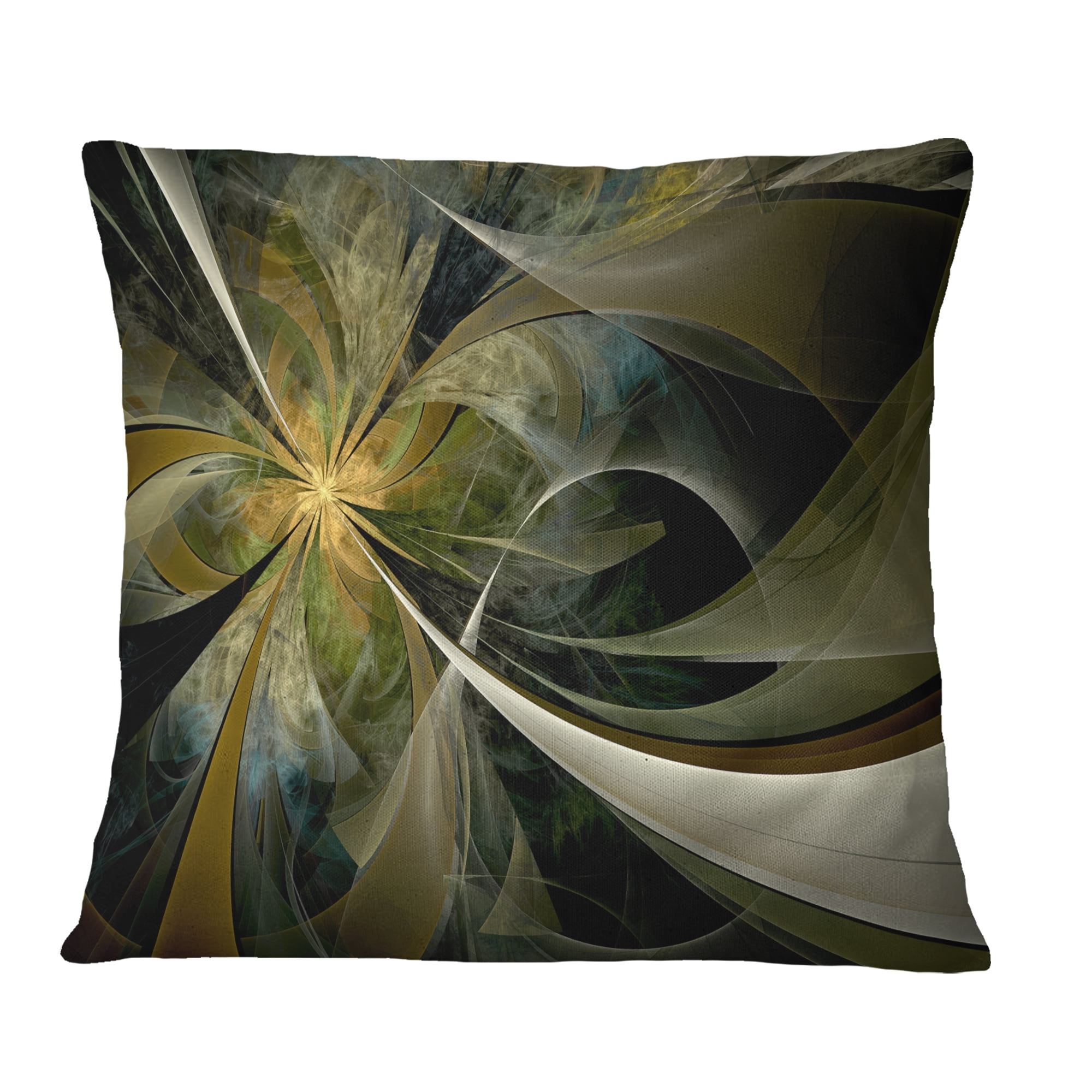 Designart Gold and Silver Large Fractal Flower - Floral Throw Pillow - 16x16