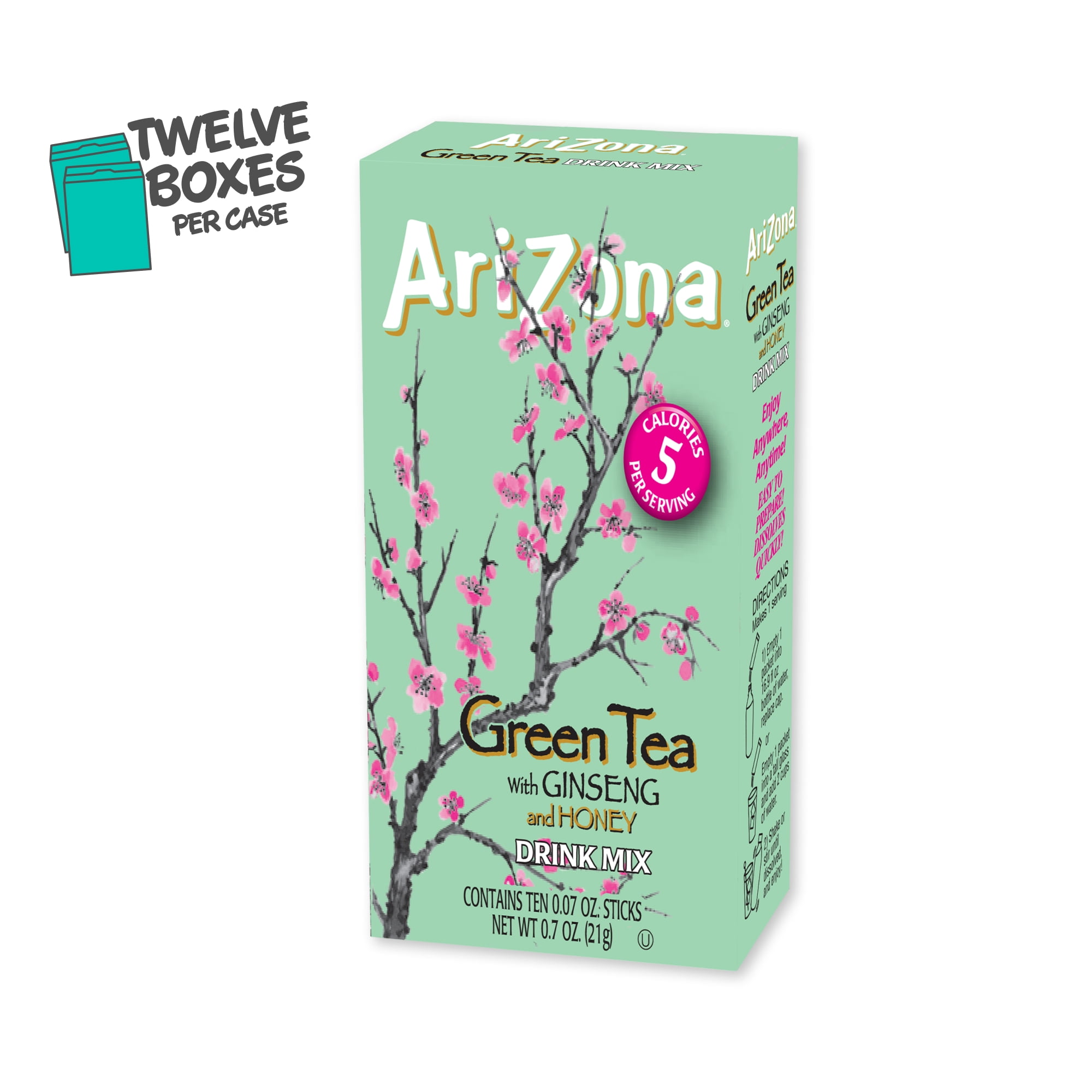AriZona Green Tea with Ginseng and Honey - On-the-Go Powdered Drink Mix, 0.07oz 120 Count - 10ct Boxes (Pack of 12)