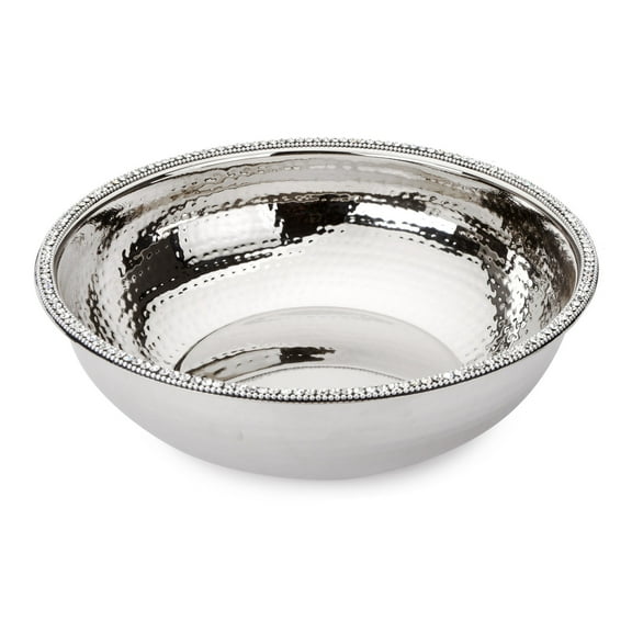 Classic Touch Decor Stainless Steel Bowl w Stones, Silver, 10.75"