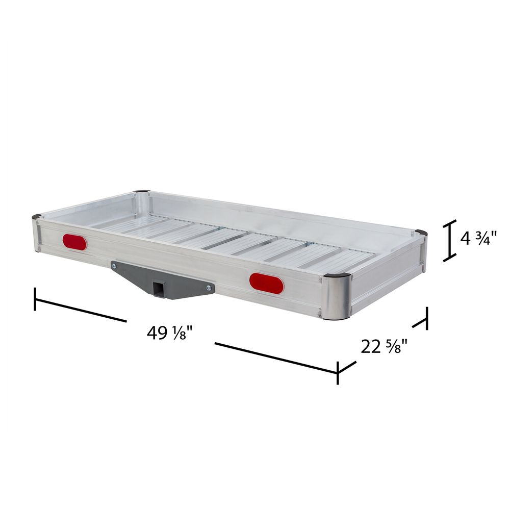 Elevate Outdoor Hitch Cargo Carrier Tray Aluminum 550 lb. Capacity - Tray 49-1/8in L x 22-5/8in W x 4-3/4in H - Unique Slatted Surface Compatible with Class III or IV 2in Receivers