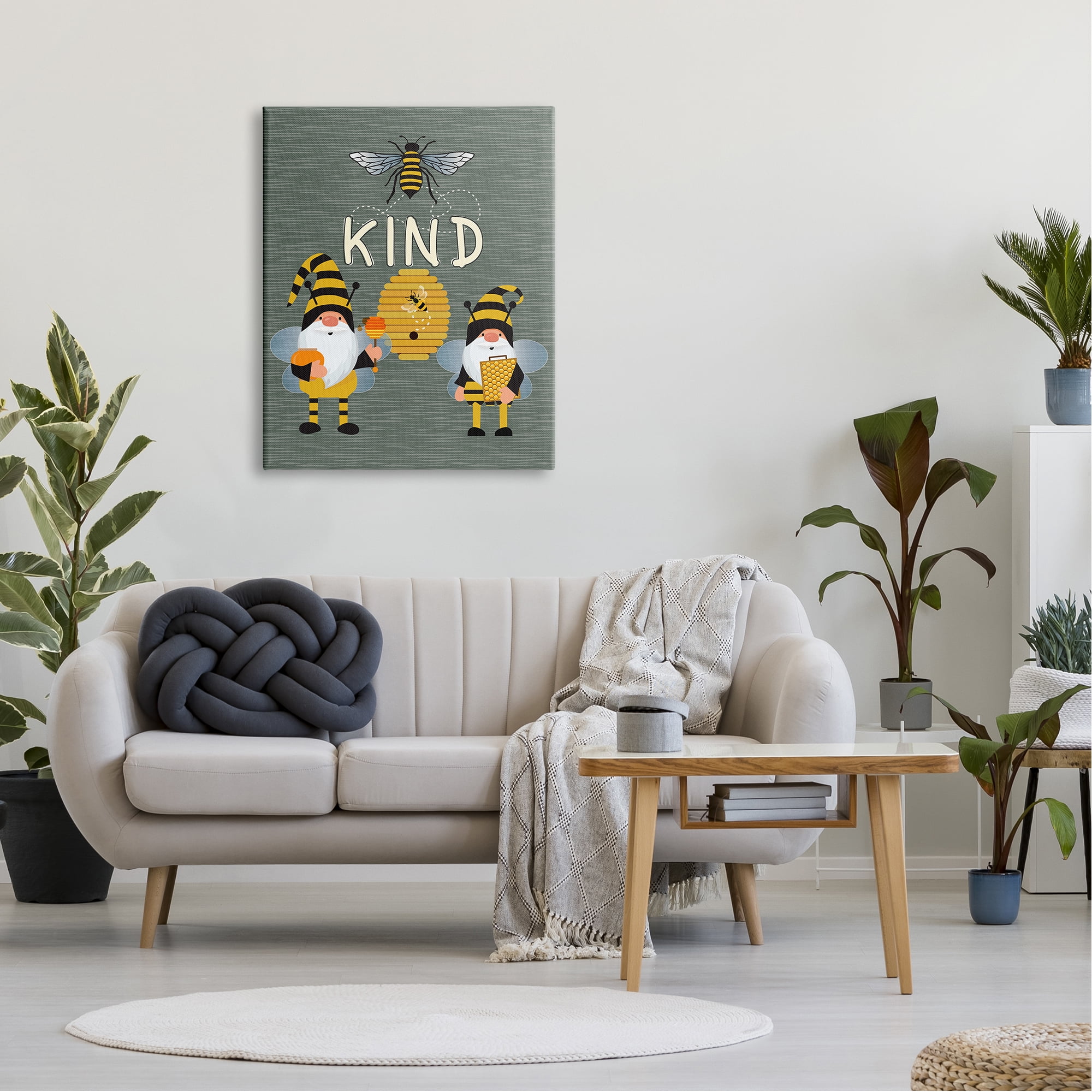 Stupell Industries Clever Be Kind Garden Gnomes Bumble Bees Buzzing Canvas Wall Art, 30 x 40, Design by Linda Birtel