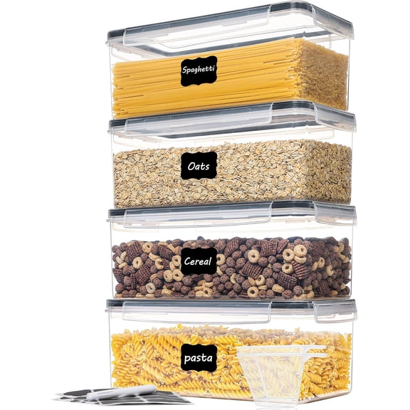 Airtight Food Storage Containers with Lids, Dingrich Set of 4 Noodle Container for Pasta Organizer, 3.2L Plastic Food Containers for Kitchen, Pantry Organization and Storage