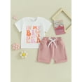 thumbnail image 2 of FEORJGP Toddler Baby Girls Shorts Set 0-3Y Infant Short Sleeve T-shirt Letters Print Crew Neck Shirt Tops with Elastic Waist Shorts Newborn Casual Summer 2-piece Outfit, 2 of 9