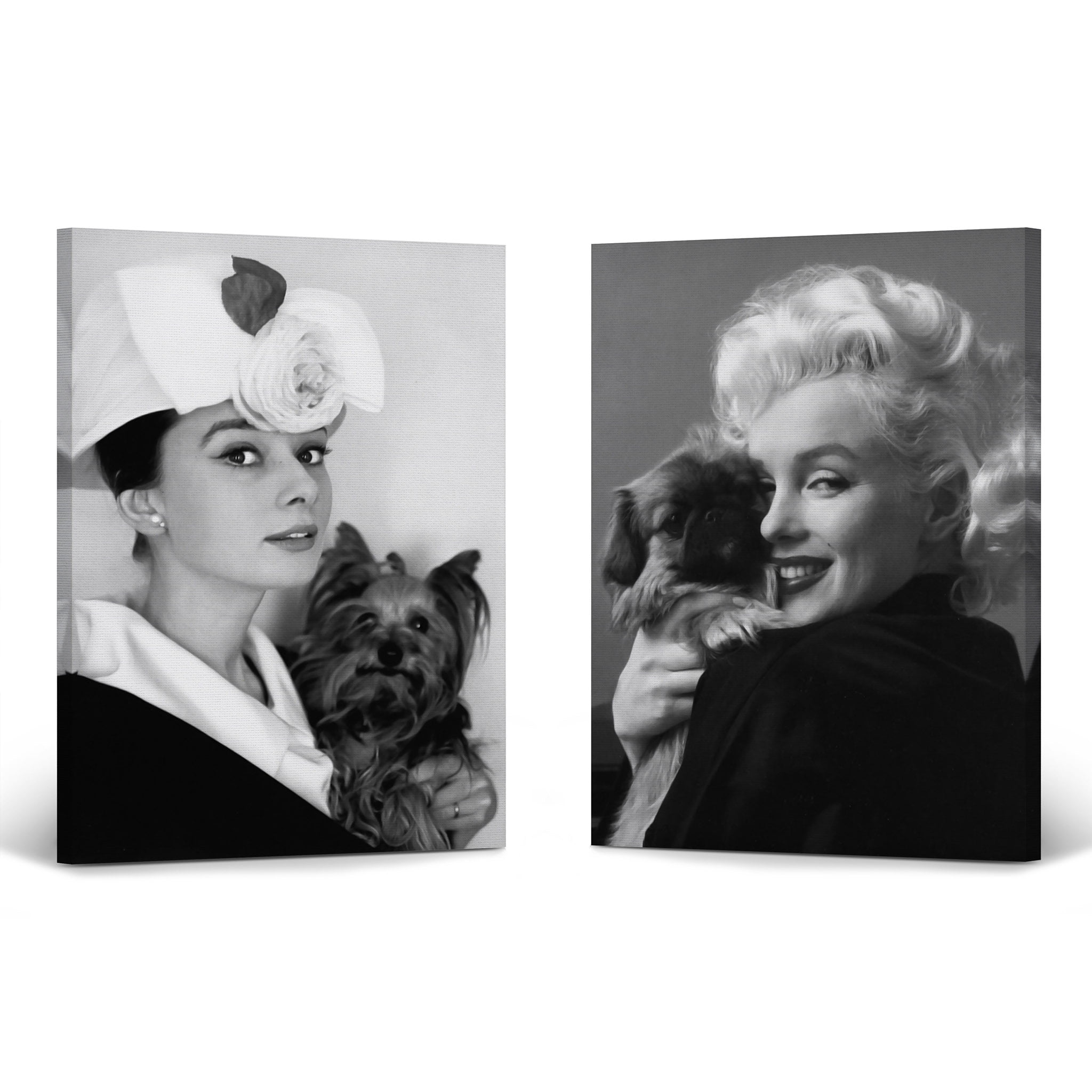 Marilyn Monroe and Audrey Hepburn Wall Art With Her Cute Dog Canvas