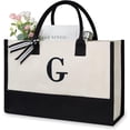 thumbnail image 1 of GFDYREE Personalized Initial Canvas Beach Bag, Monogrammed Gift Tote Bag for Women, 1 of 7