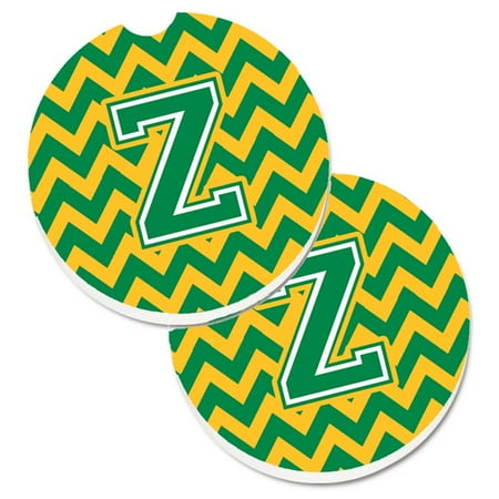 

Letter Z Chevron Green & Gold Set of 2 Cup Holder Car Coaster
