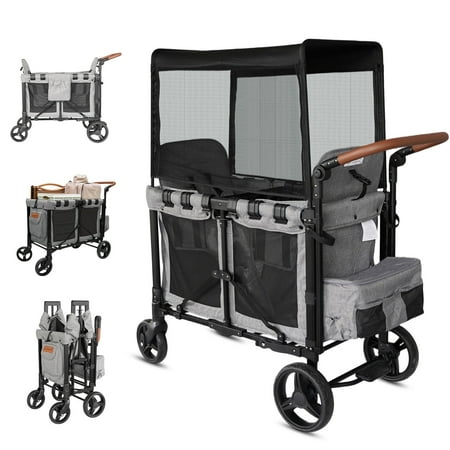 TouHeart Wagon Stroller for 2 Kids, 3 in 1 Stroller Wagon with Canopy, 5-Point Harness, Removable Seat, Grey