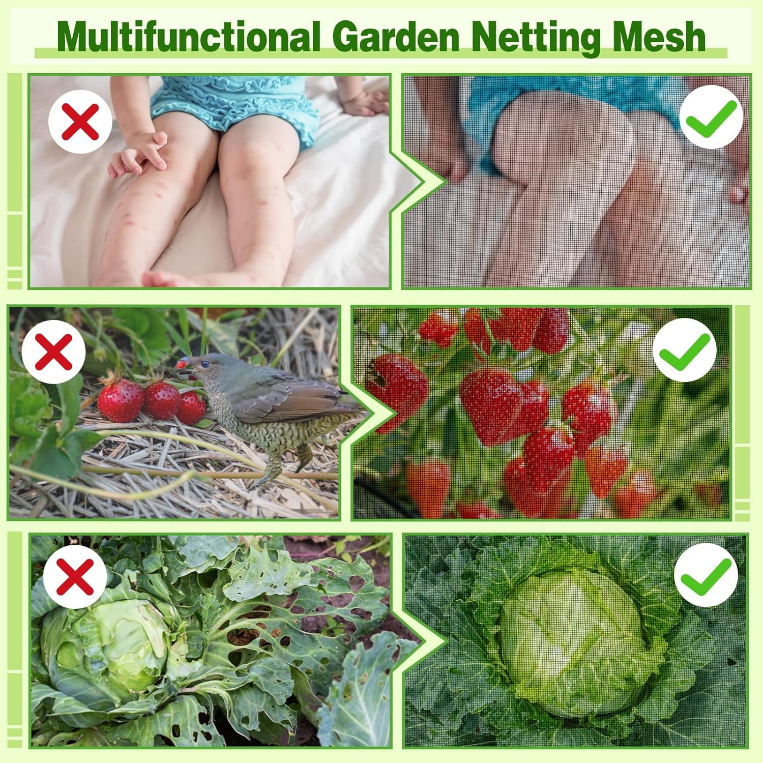 Stronger Garden Mesh Netting - 10 x 33 ft PP Nanocomposite Bird Net Barrier, Mosquito Netting Screen for Outdoor Plants Vegetables Patios Balconies Terraces, Shading Rate 33% (Black)