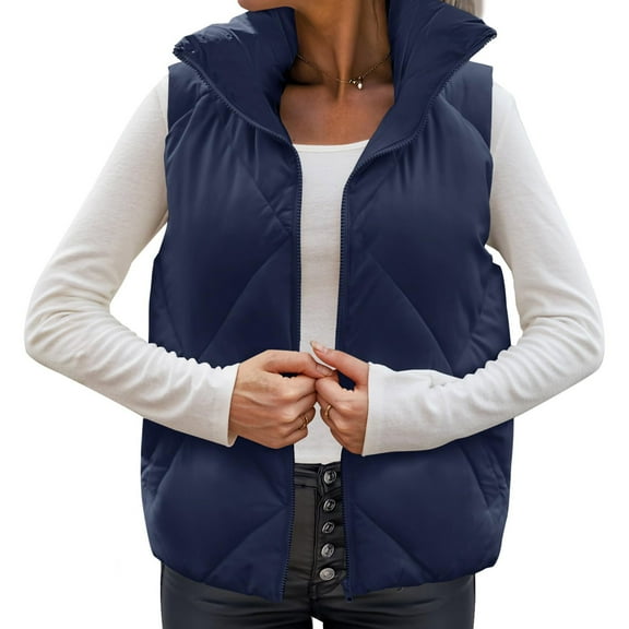 Hvyesh Womens Sleeveless Puffer Vest Warm Zip Up Stand Collar Vests Jacket Casual Waistcoat Fall Winter Quilted Padded Gilet Coats with Pockets
