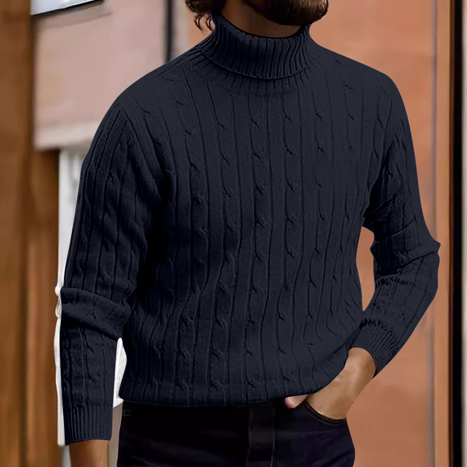 Pull Col Roulé Homme Manches Longues - Basique, Extensible, Coupe Ajustée