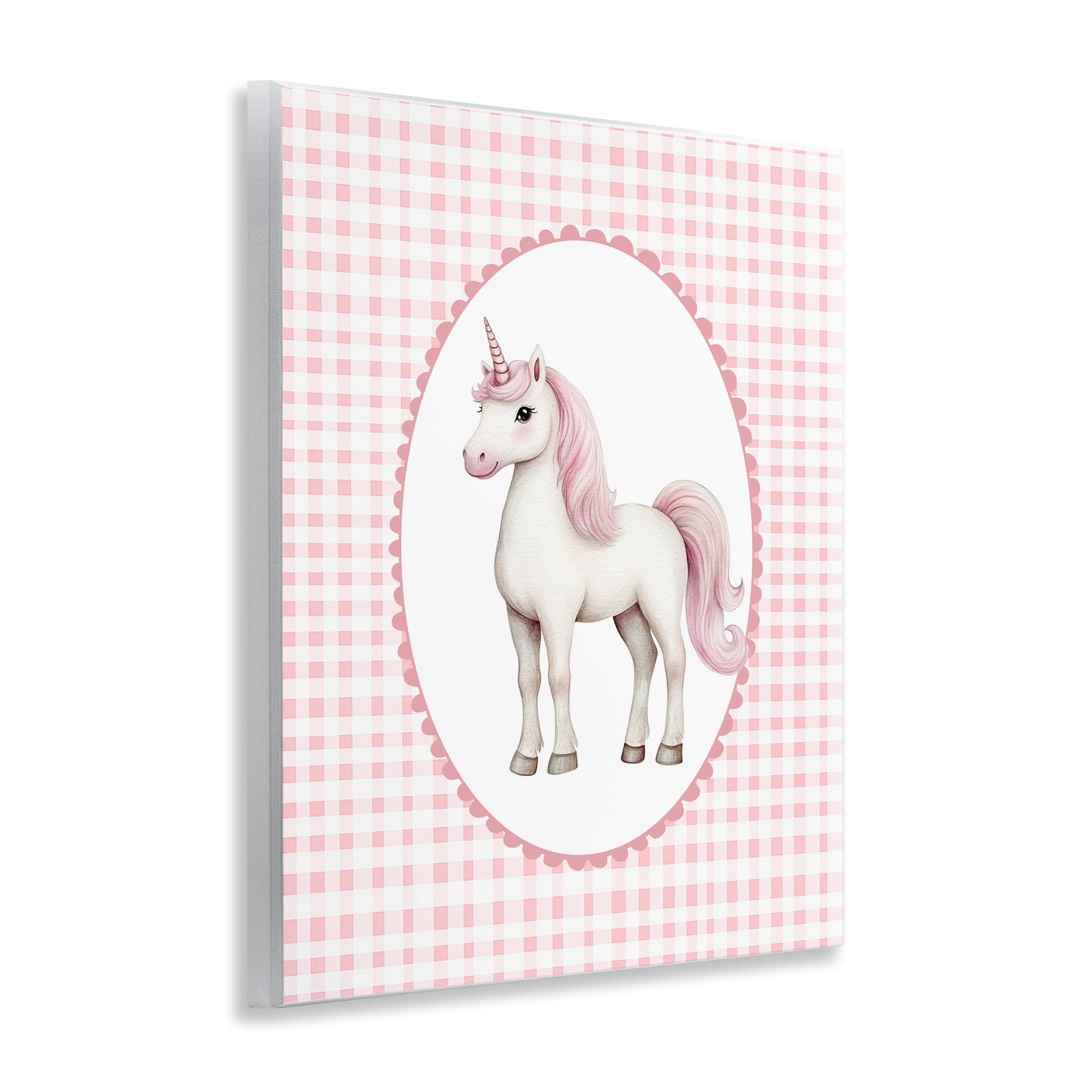 Stupell Industries Pink Gingham Unicorn Wall Plaque Art, design by Christine Simpson Art