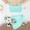 thumbnail image 3 of Girls Swimsuit Size 6 3 Pieces Sparkly Girls Bathing Suit&nbsp;cover Up Adjustable Straps Color Block Bikini Top Modest Ruched Rash Guard Tankini with Shorts Mermaid Girls Swimwear, 3 of 4