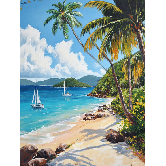 Tropical Beach Sailboats Canvas Wall Art， Perfect for Living Room， Bedroom， Bathroom， Office， and Kitchen Decor.