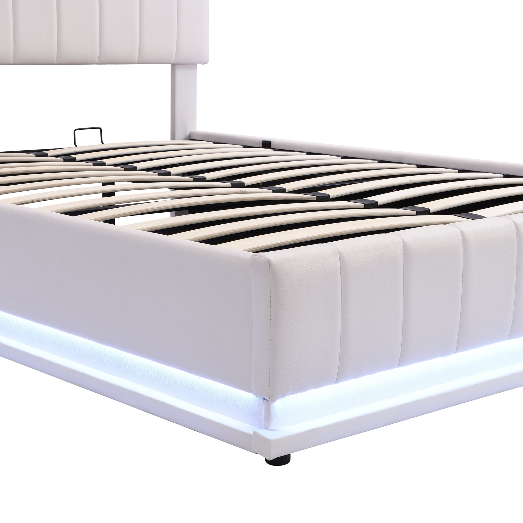 Euroco Full Size Lift up Storage Bed Frame, Modern Upholstered Platform Bed with Wingback Headboard, Hydraulic Underneath Storage with LED Light for Kids Teens, Beige