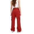 thumbnail image 3 of Women's Fleece-Lined Cargo Joggers with Stacked Cuffs, Drawstring Waist, Red, Size S, 3 of 3