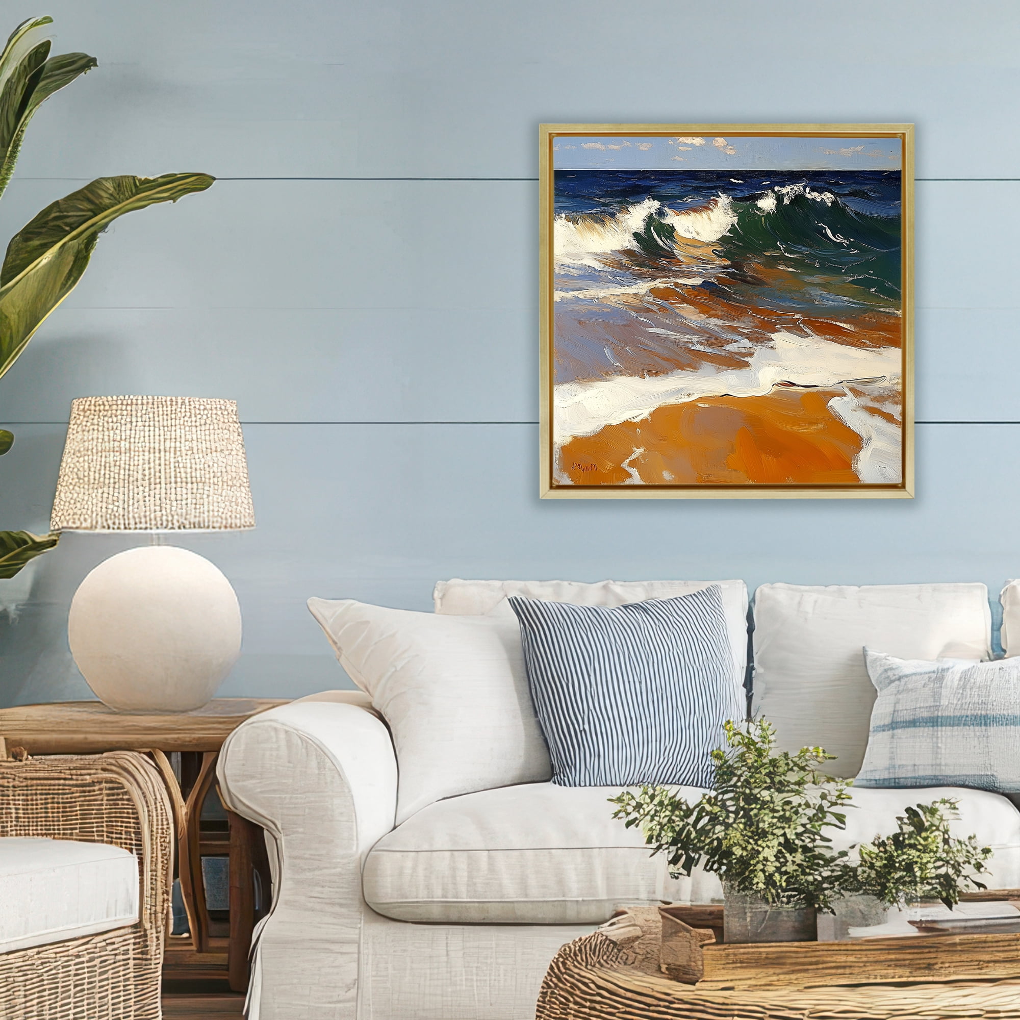 Stupell Industries Glassy Wave Break Gold Framed Floater Canvas Wall Art, design by Walker Noble