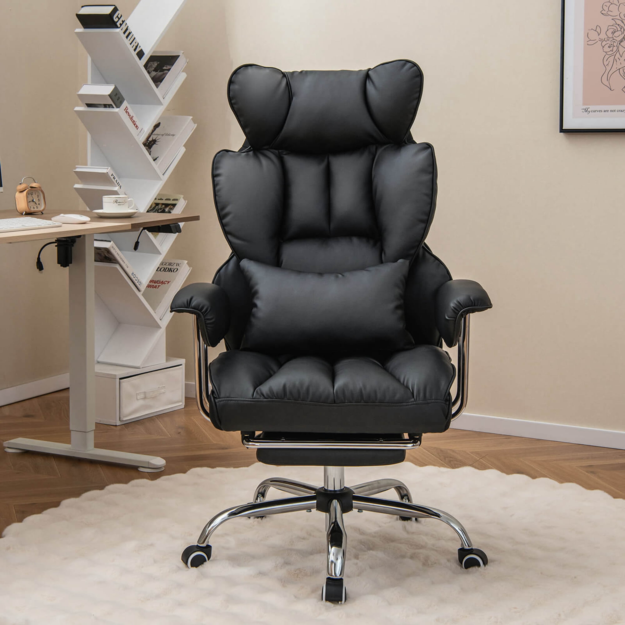 Costway Office Desk Chair Big and Tall Executive Office Chair with Footrest Lumbar Support Black