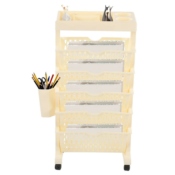 Rolling Office Paper Organizer, 6 Tier Mobile Bookshelf Rolling Book