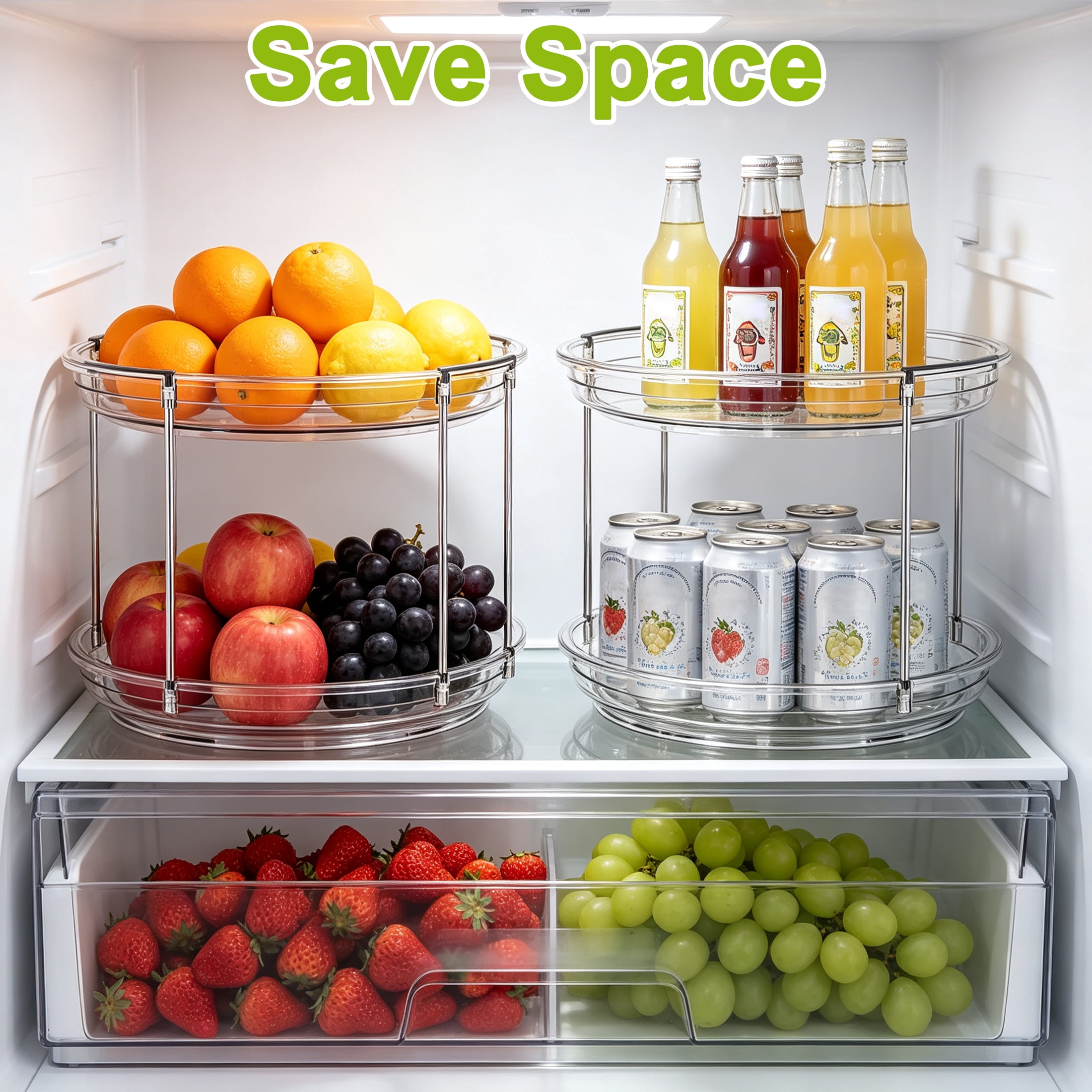 2 Tier 360° Rotating Spice Rack, Lazy Susan Cabinet Counter Organizer, Clear Turntable Spice Storage Rack, Lazy Susan Spice rack for Kitchen Countertop, Bathroom, Makeup and Office Supplies