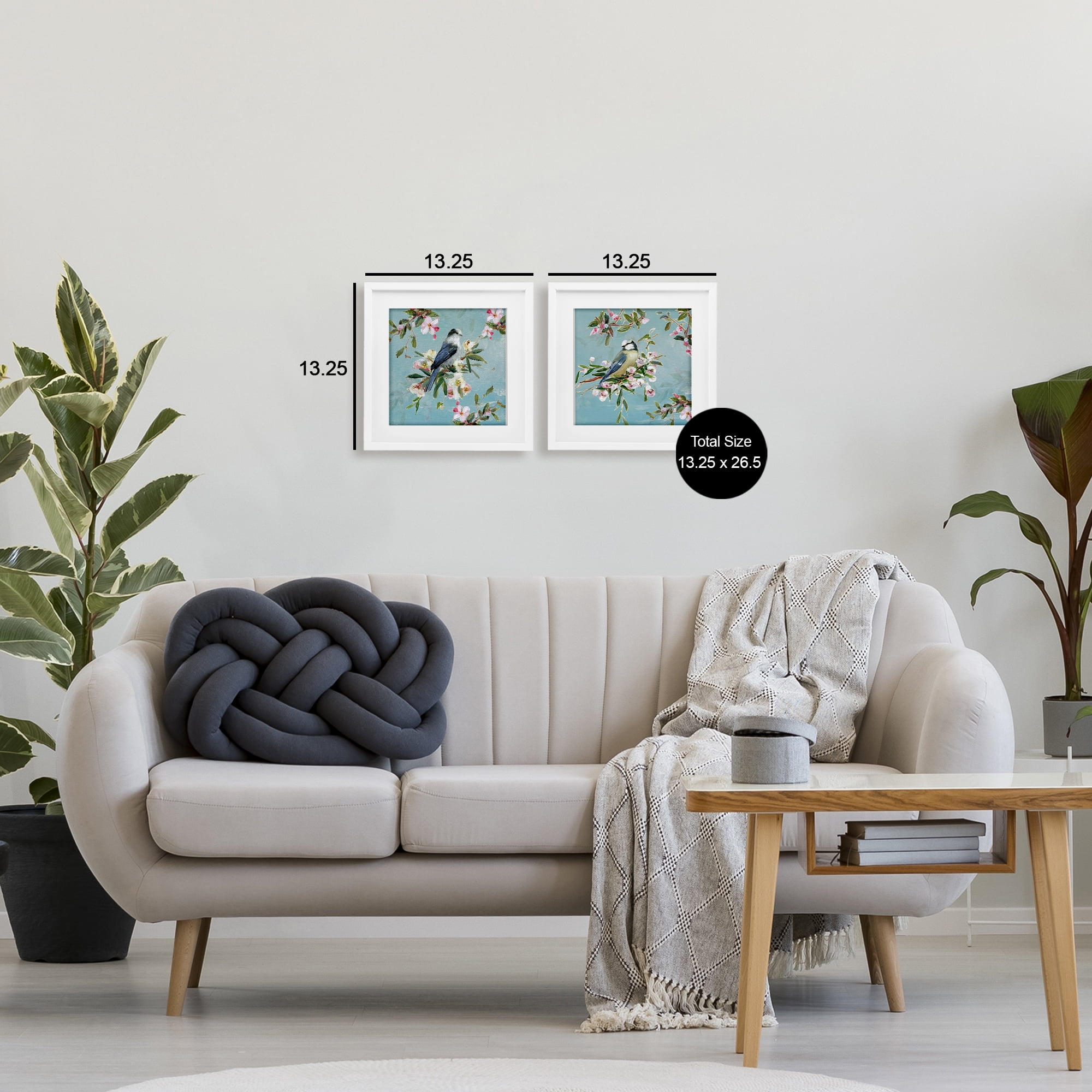 Stupell Industries Songbirds Among Spring Blossoms 2 Piece White Framed Print Under Glass Set, design by Sally Swatland