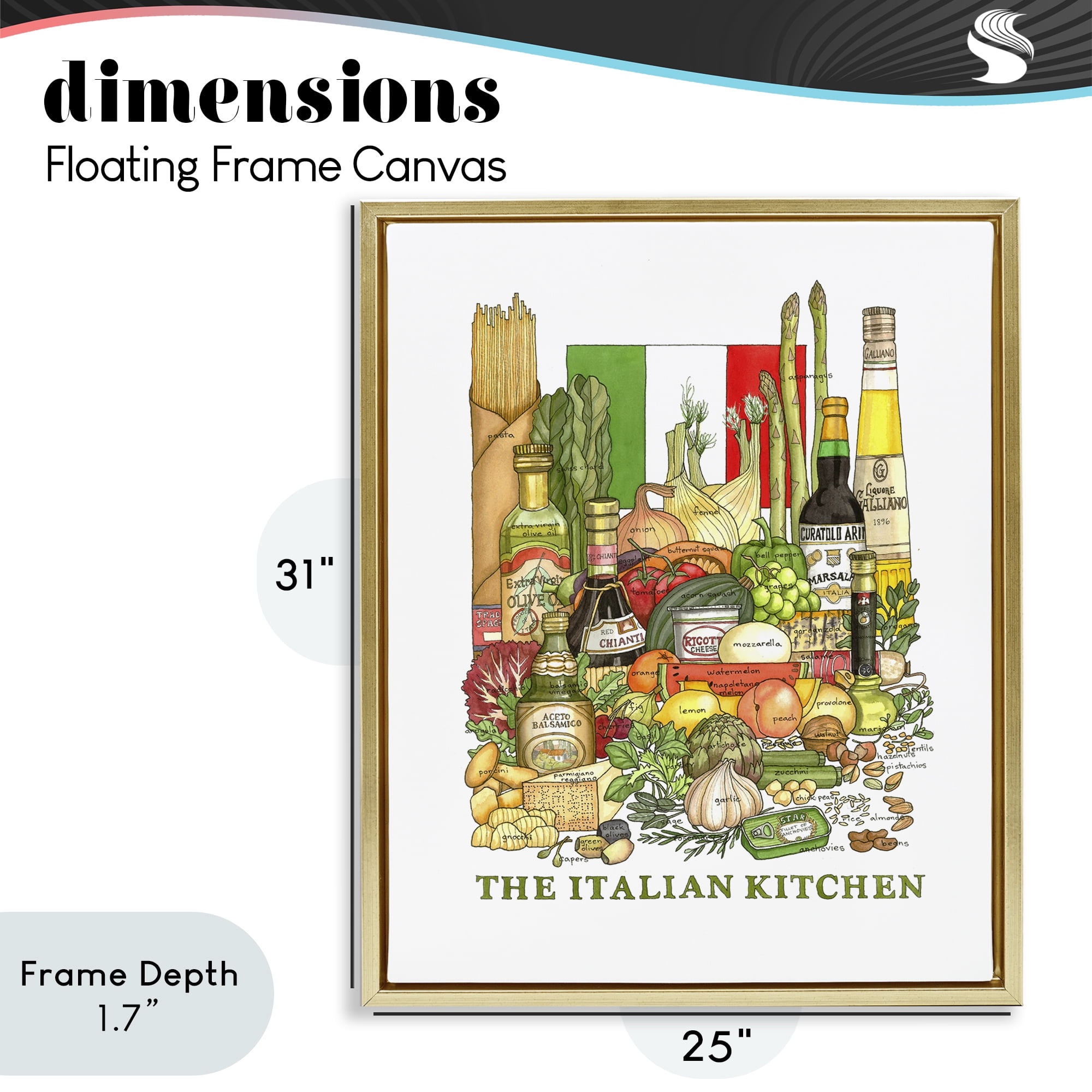 Stupell Industries Italian Kitchen and Food Gold Framed Floater Canvas Wall Art, design by Nancy Overton
