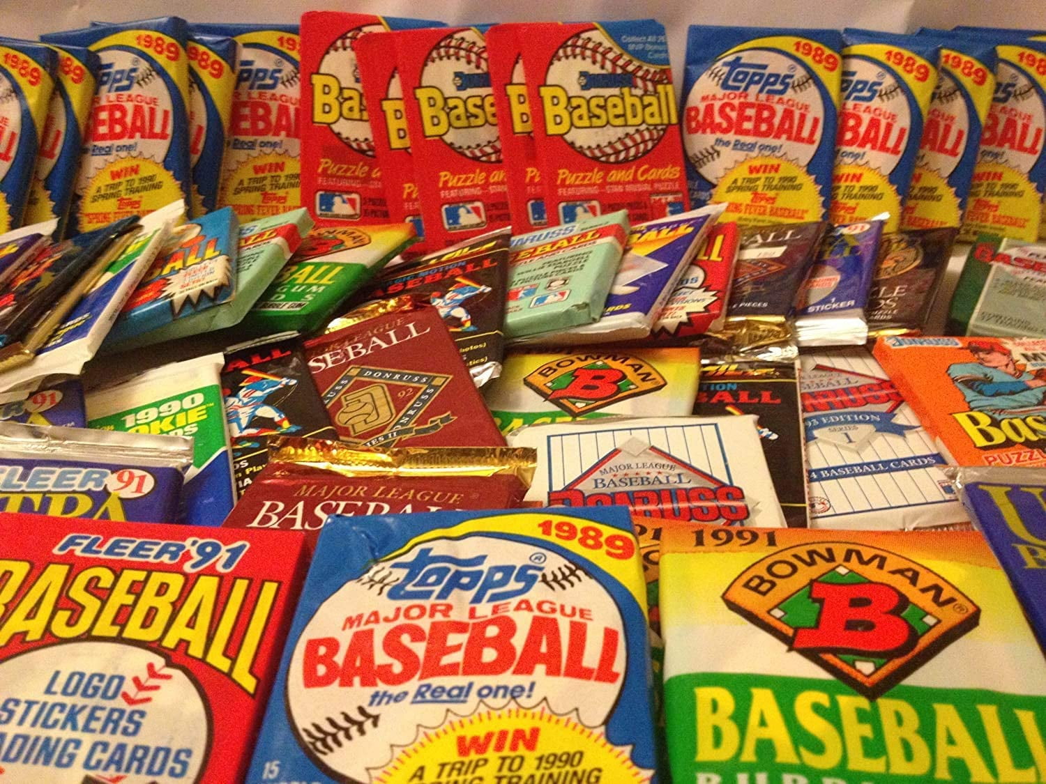 Awesome Medium Flat Rate Box Of Unopened Baseball Cards in Wax Cello Rack Packs 
