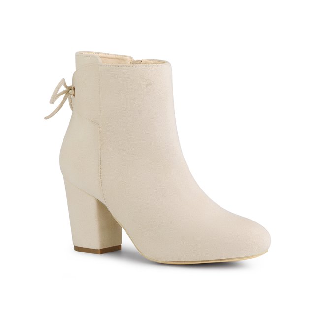 Unique Bargains Bottines à Talon Bloc Bout Rond pour Femmes avec Fermeture Éclair Beige US 5.5