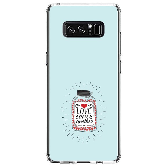 DistinctInk Clear Shockproof Hybrid Case for Samsung Galaxy Note 8 - TPU Bumper, Acrylic Back, Tempered Glass Screen Protector - Love One Another - Heart / Jar