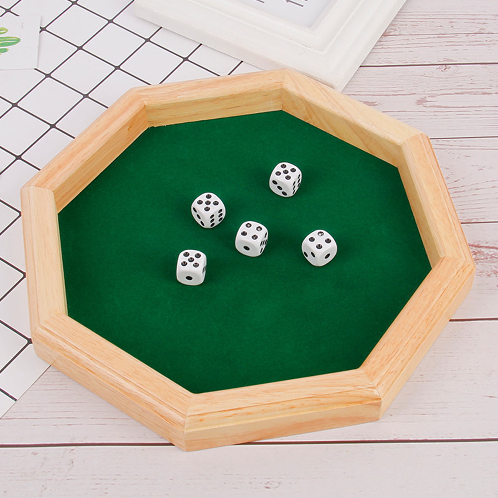 New Deluxe Wooden Dice Octagon Tray Gaming 12" 