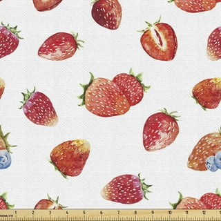 Strawberry Fabric by the Yard, Hand-Painted Juicy Tasty Fruits Organic  Harvest Fresh Organic Food, Decorative Upholstery Fabric for Sofas and Home