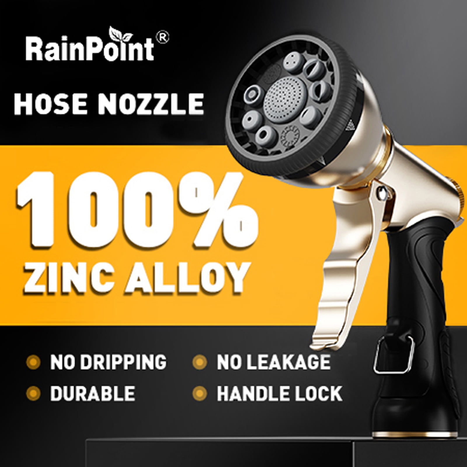 RainPoint Garden Hose Nozzle Sprayer, Watering Nozzles Heavy Duty Metal Flow Control 9 Types of Sprays