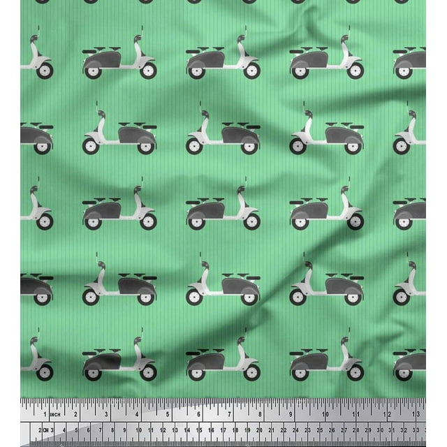Soimoi Poly Georgette Fabric Stripe & Scooter Transport Decor Fabric Printed Yard 52 Inch Wide
