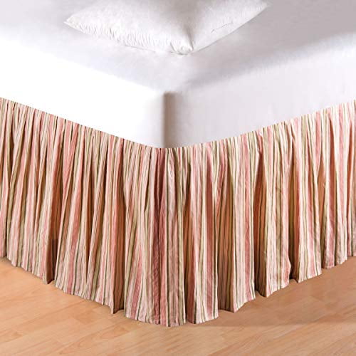 C&F Home 39X76 Twin Bed Skirt/Dust Ruffle, Pink & SAGE Stripes